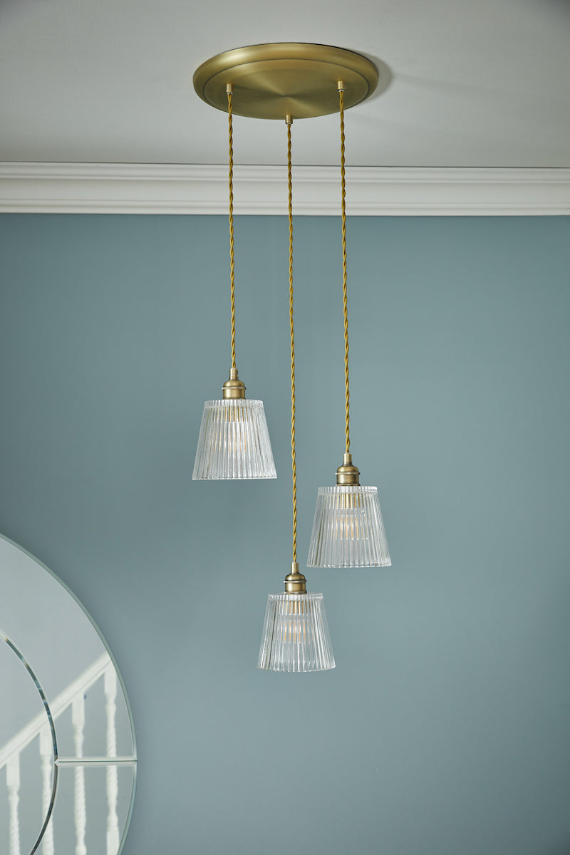 Laura Ashley Callaghan 3 Light Pendant Antique Brass and Glass