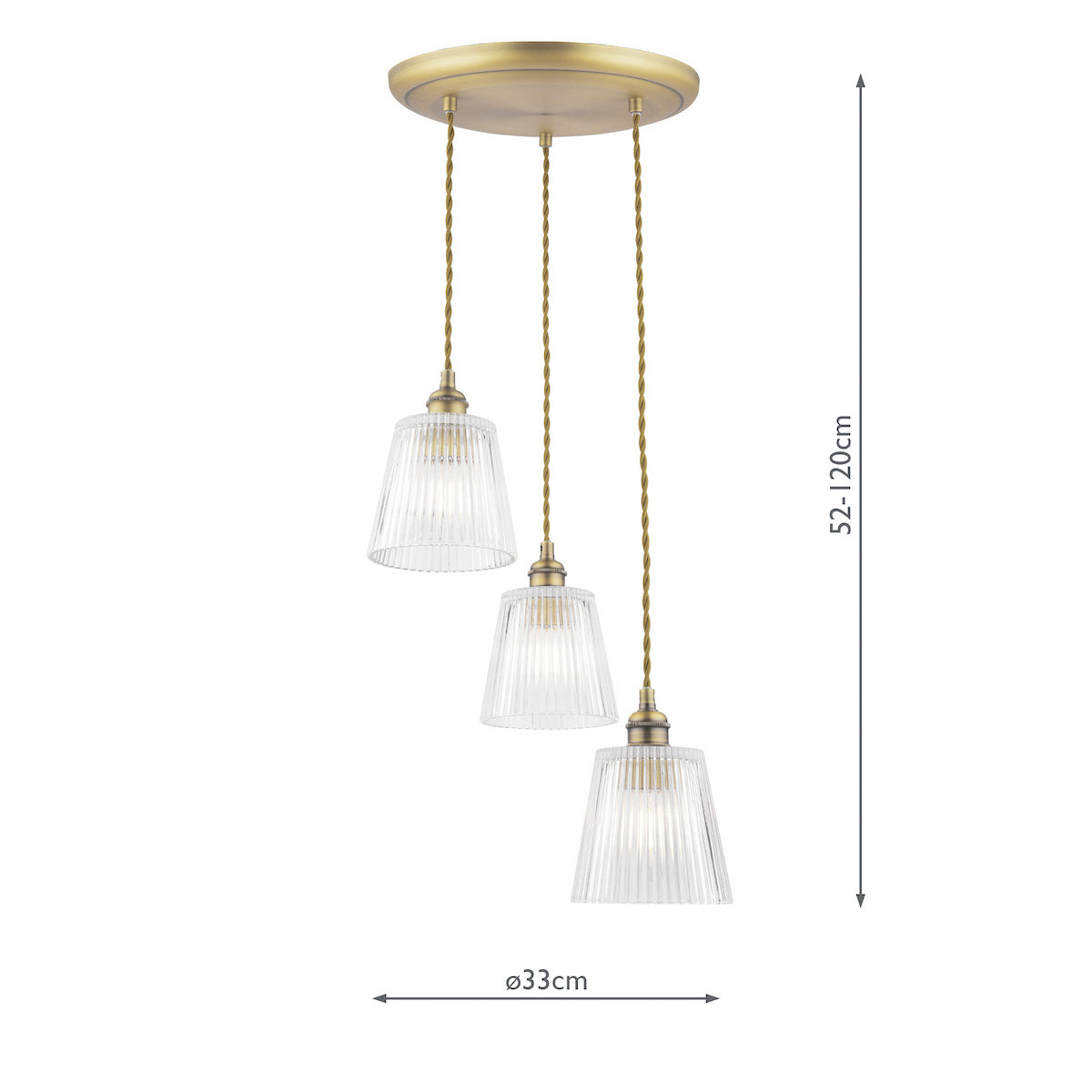 Laura Ashley Callaghan 3 Light Pendant Antique Brass and Glass