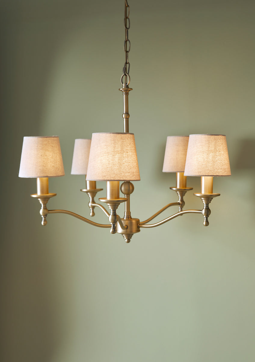 Laura Ashley Ludchurch 5 Light Armed Pendant Matt Antique Brass Fitting Only