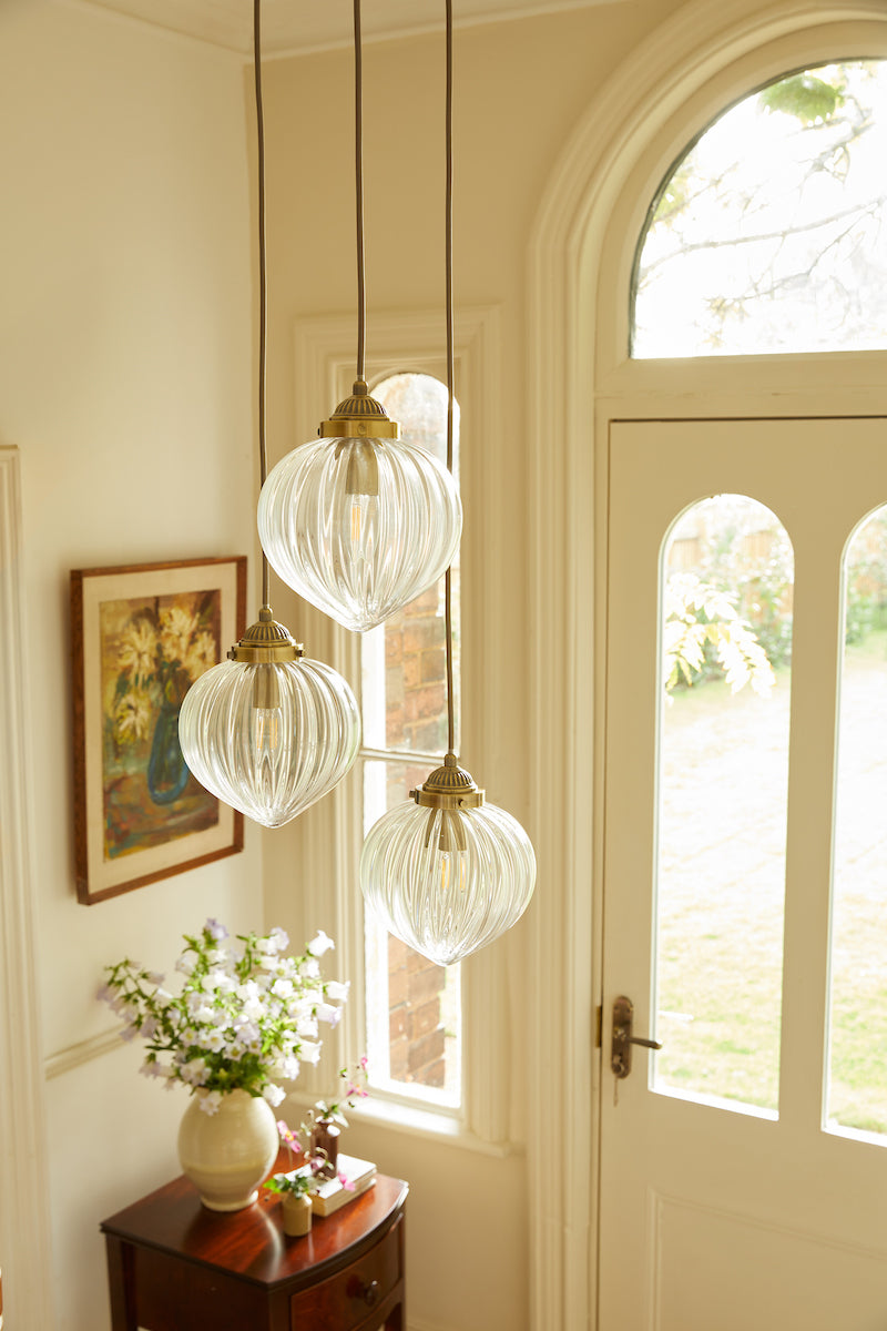 Laura Ashley Whitham 3 Light Cluster Pendant Antique Brass and Glass