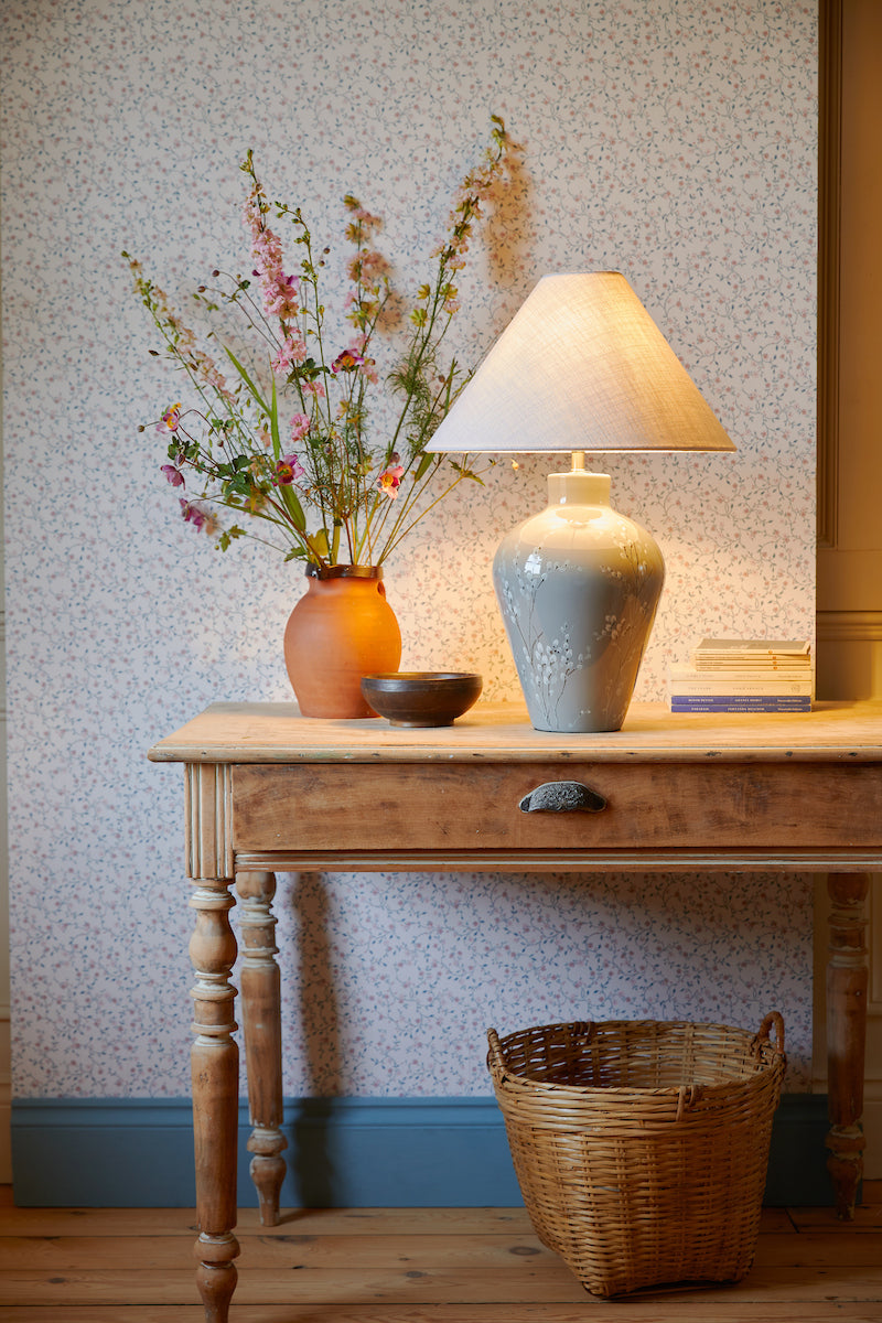 Laura Ashley Pussywillow Table Lamp Grey Ceramic and Polished Nickel With Shade