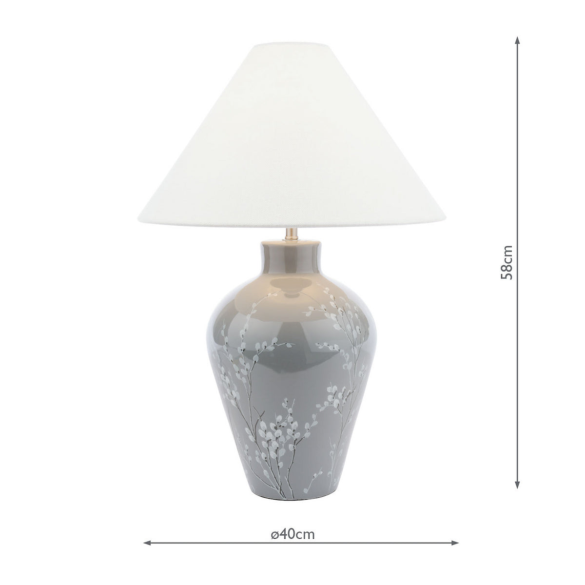 Laura Ashley Pussywillow Table Lamp Grey Ceramic and Polished Nickel With Shade