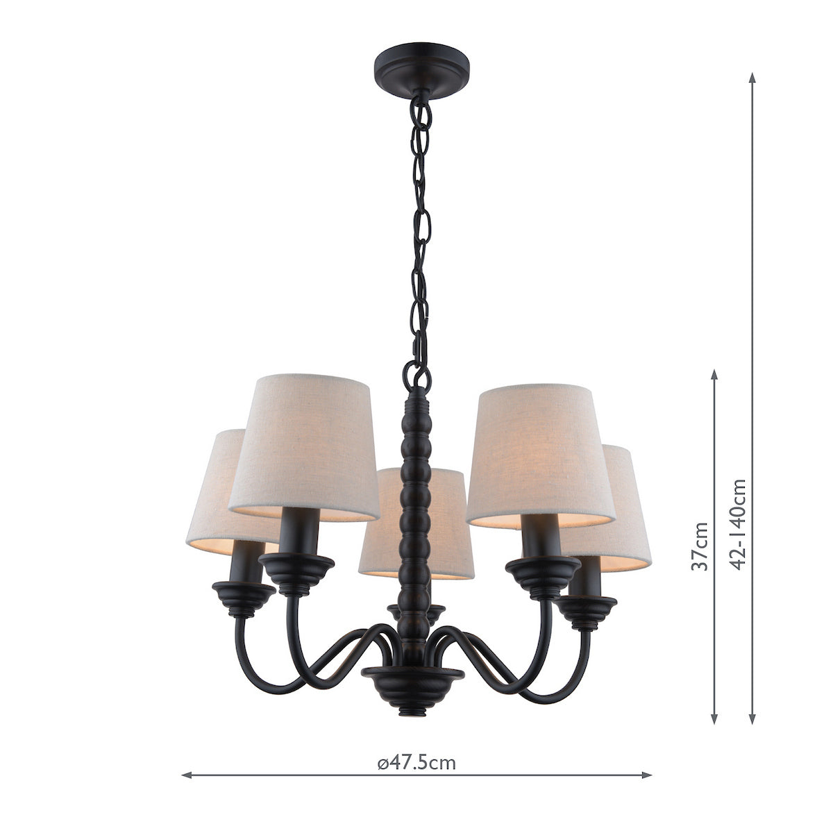 Laura Ashley Norbury 5 Light Armed Pendant Matt Black With Shade