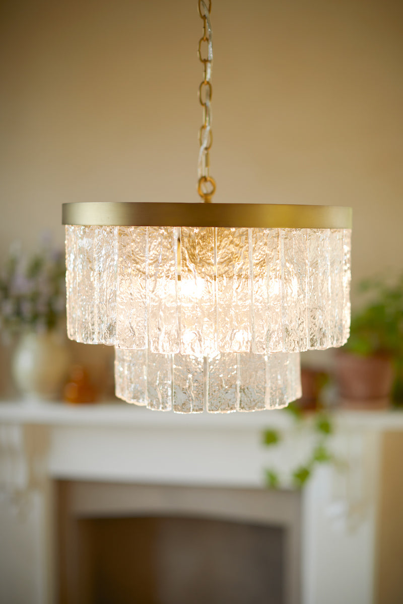 Laura Ashley Durnsford 4 Light Pendant Matt Antique Brass and Glass