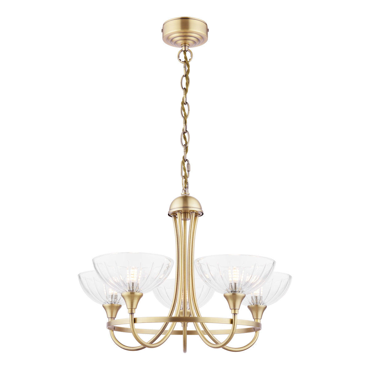 Laura Ashley Wellham 5 Light Armed Pendant Antique Brass and Glass