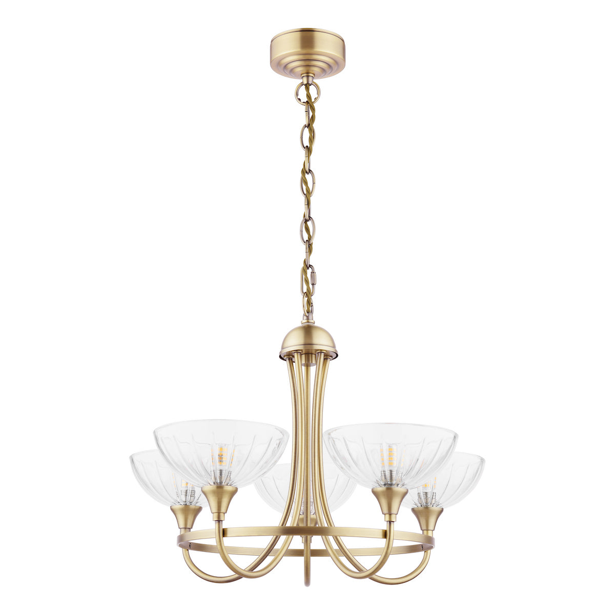 Laura Ashley Wellham 5 Light Armed Pendant Antique Brass and Glass