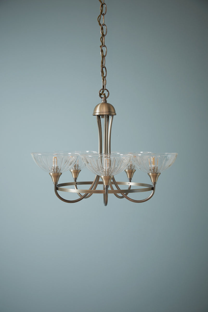 Laura Ashley Wellham 5 Light Armed Pendant Antique Brass and Glass