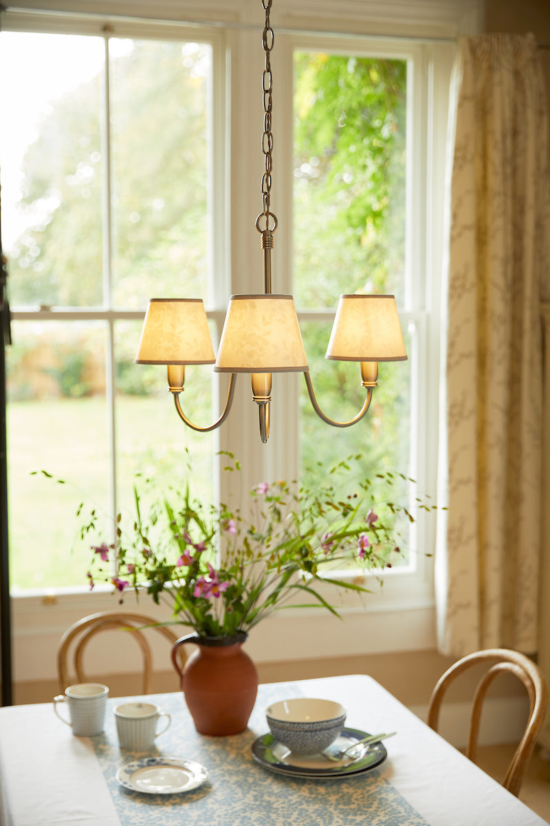 Laura Ashley Westbourne 3 Light Armed Pendant Polished Pewter With Shade