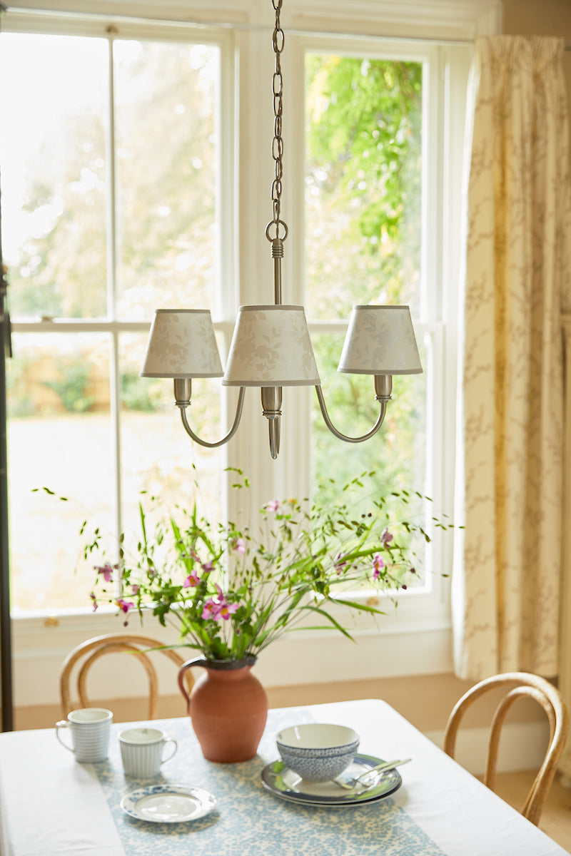 Laura Ashley Westbourne 3 Light Armed Pendant Polished Pewter With Shade