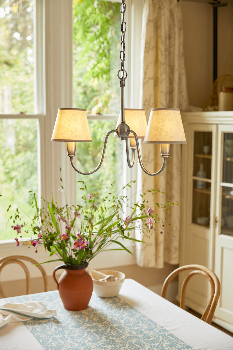 Laura Ashley Westbourne 3 Light Armed Pendant Polished Pewter With Shade