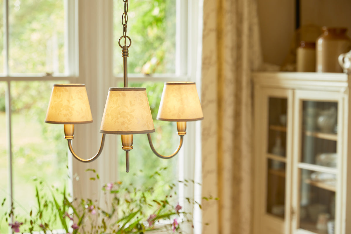 Laura Ashley Westbourne 3 Light Armed Pendant Polished Pewter With Shade