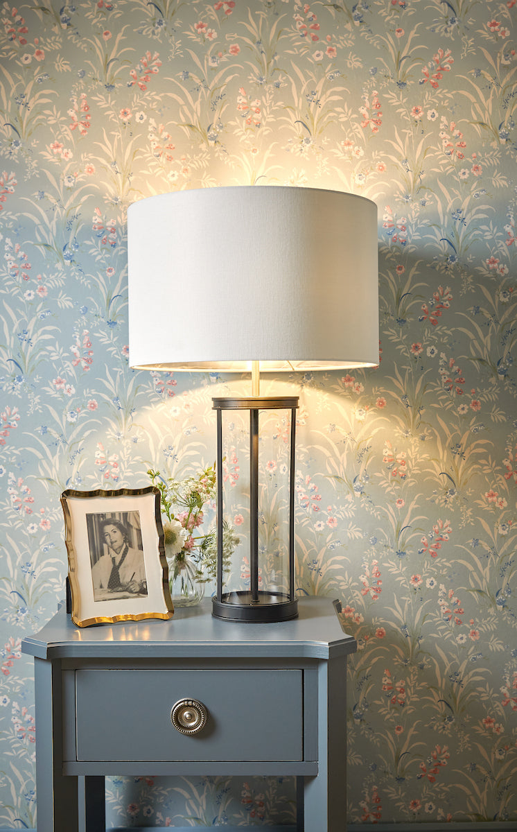 Laura Ashley Harrington Large Table Lamp Matt Black and Glass With Shade