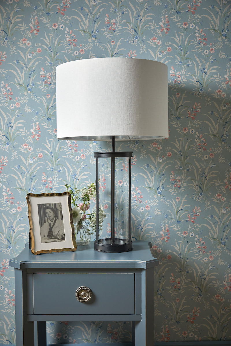 Laura Ashley Harrington Large Table Lamp Matt Black and Glass With Shade