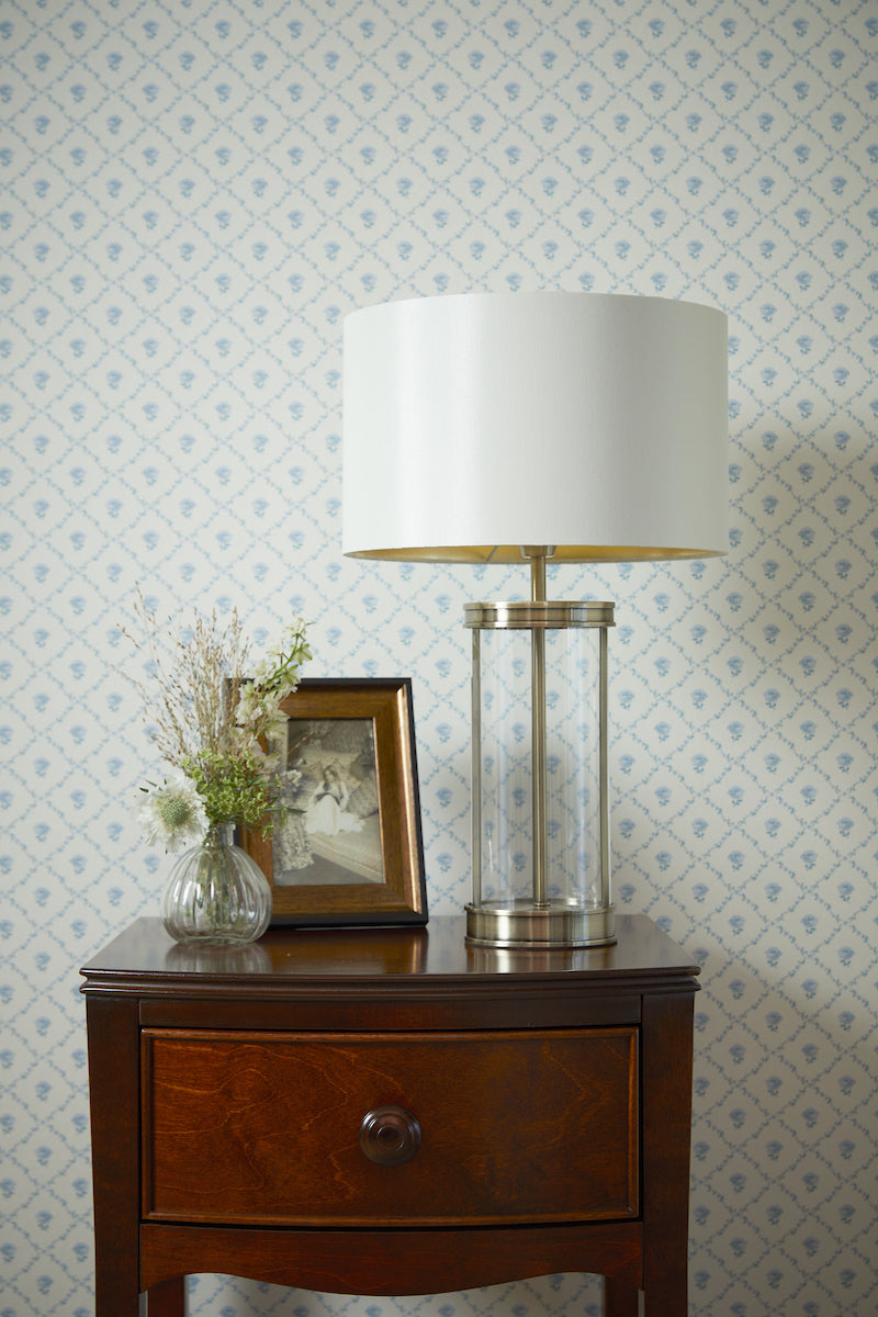 Laura Ashley Harrington Small Table Lamp Polished Nickel and Glass With Shade