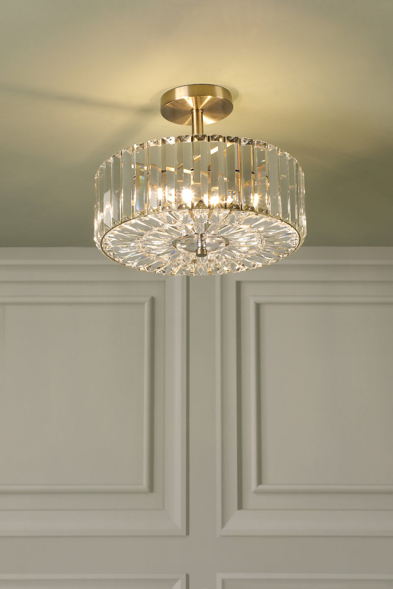 Laura Ashley Fernhurst 3 Light Semi-Flush Crystal and Antique Brass