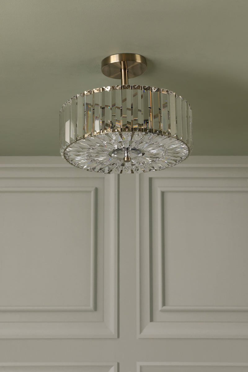 Laura Ashley Fernhurst 3 Light Semi-Flush Crystal and Antique Brass