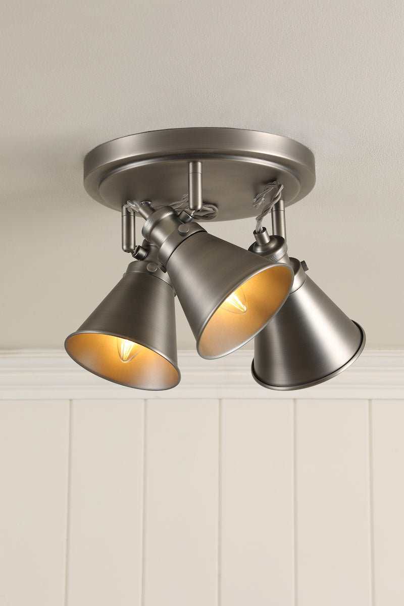 Laura Ashley Rufus 3 Light Plate Spotlight Industrial Nickel