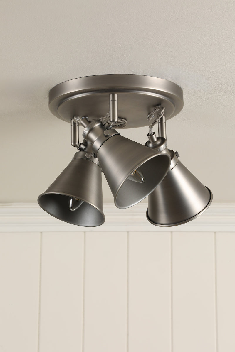 Laura Ashley Rufus 3 Light Plate Spotlight Industrial Nickel