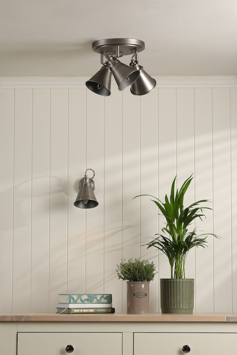 Laura Ashley Rufus 3 Light Plate Spotlight Industrial Nickel