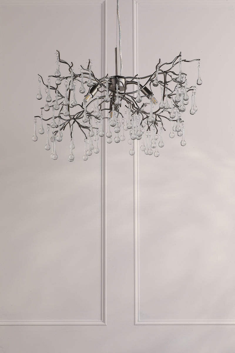 Laura Ashley Willow 3 Light Pendant Satin Pewter and Crystal