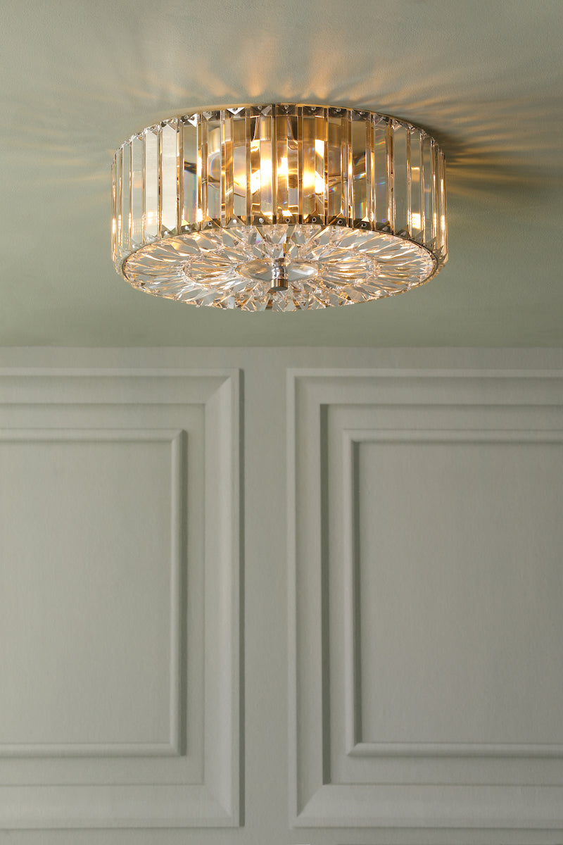 Laura Ashley Fernhurst 3 Light Flush Crystal and Antique Brass