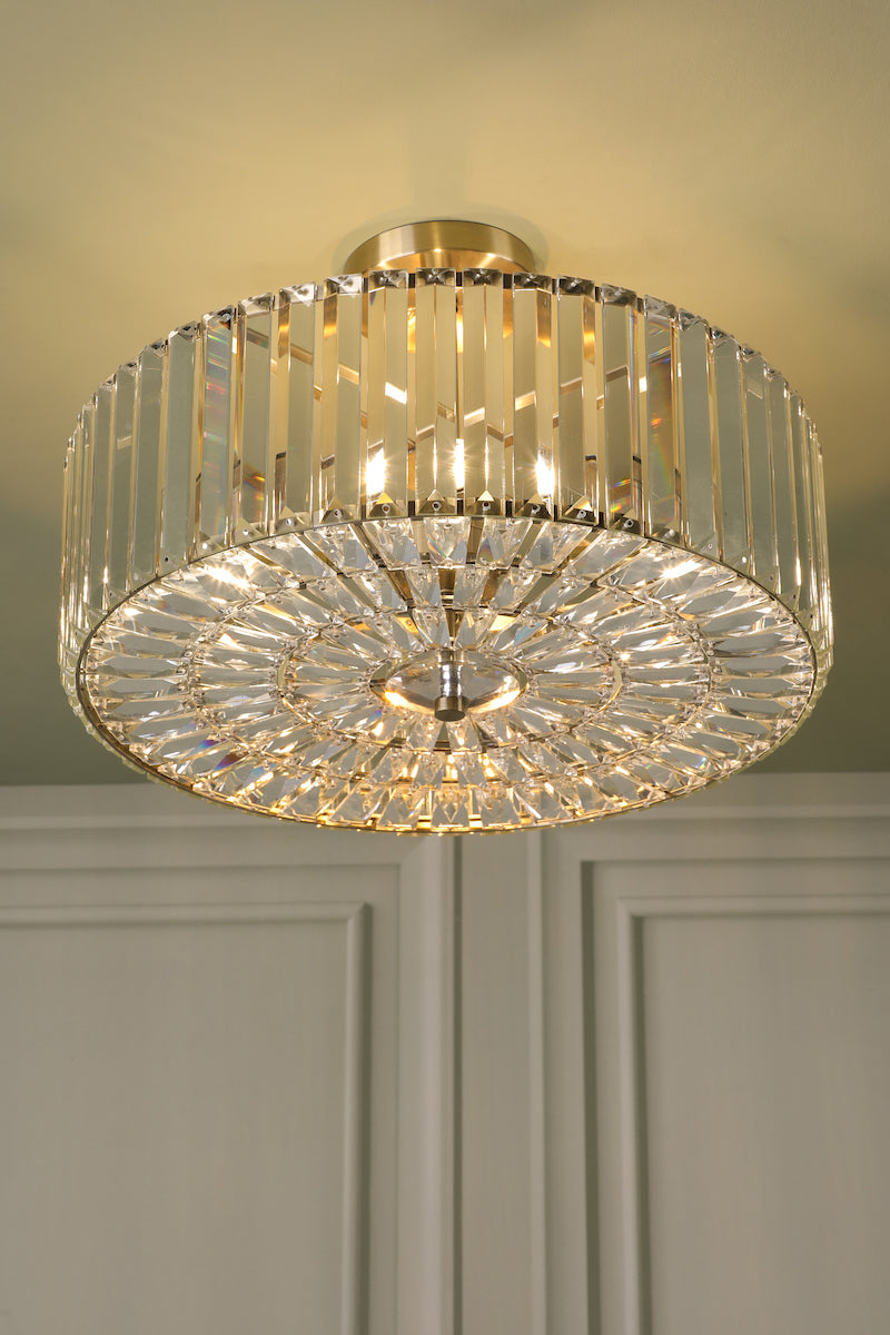 Laura Ashley Fernhurst 4 Light Semi-Flush Crystal and Antique Brass