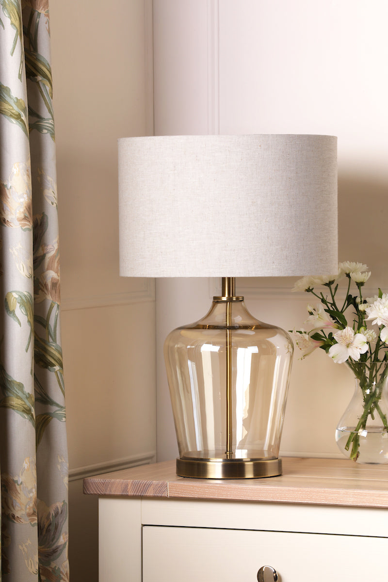 Laura Ashley Ockley Table Lamp Antique Brass and Champagne Glass With Shade