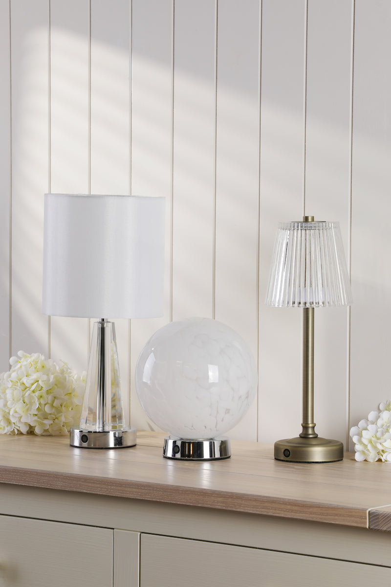 Laura Ashley Callaghan Table Lamp Matt Antique Brass and Ribbed Glass LED