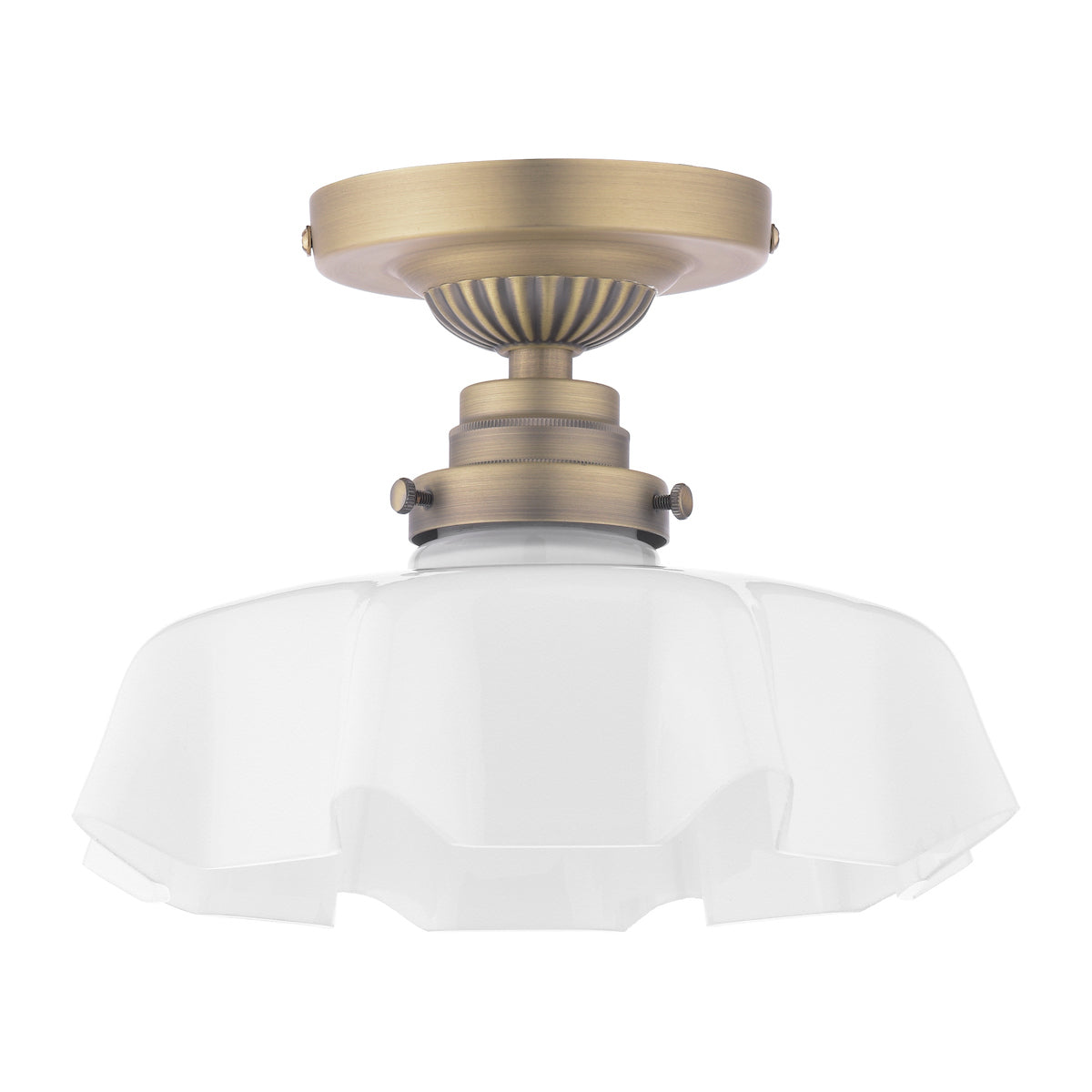 Laura Ashley Banham Semi-Flush Matt Antique Brass and White Glass
