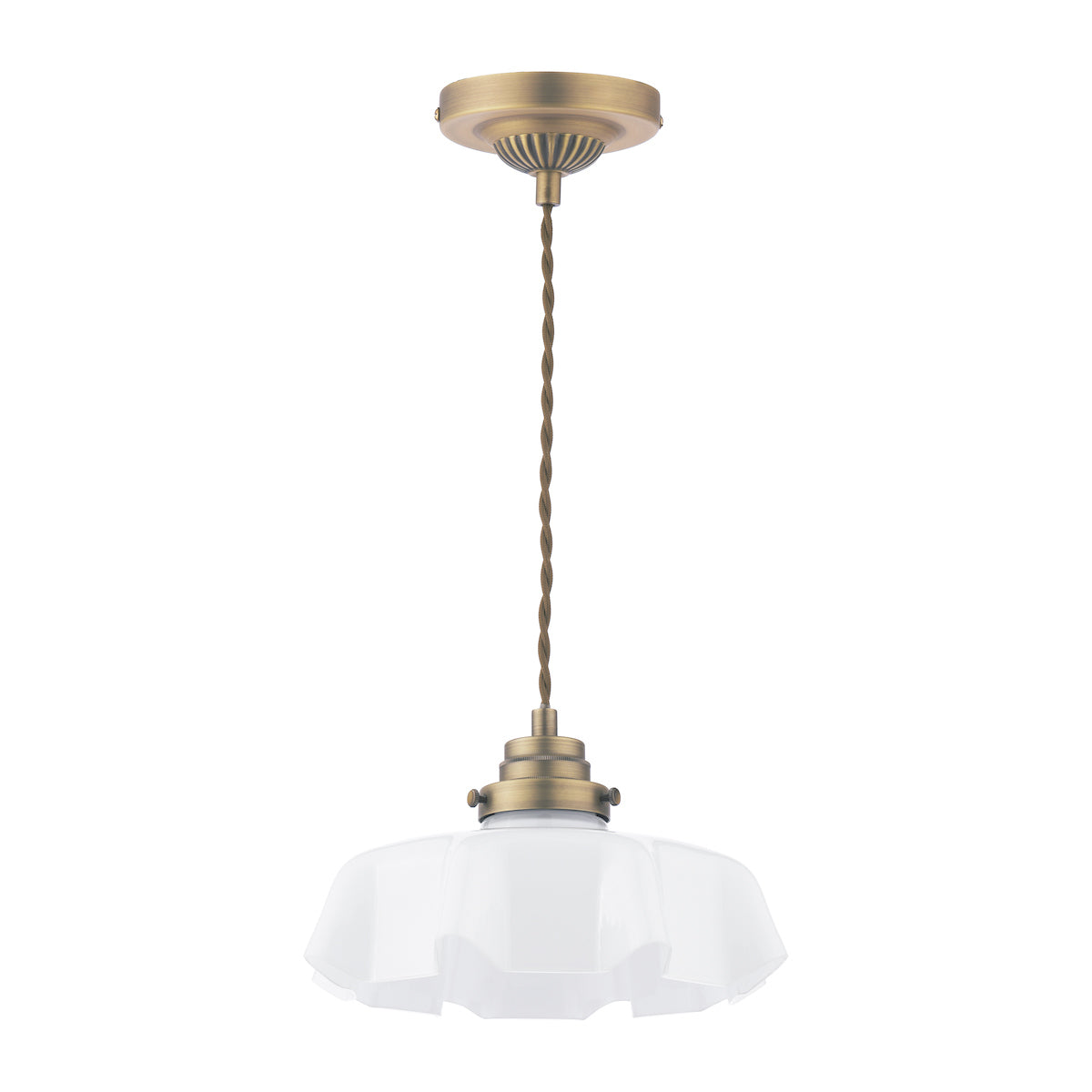 Laura Ashley Banham Pendant Matt Antique Brass and White Glass