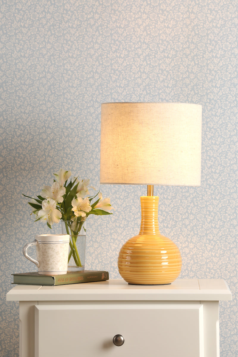 Laura Ashley Padley Table Lamp Yellow Ceramic and Antique Brass With Shade