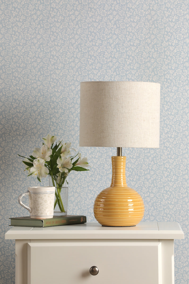 Laura Ashley Padley Table Lamp Yellow Ceramic and Antique Brass With Shade