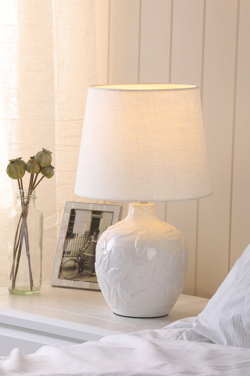 Laura Ashley Redhall Table Lamp White Ceramic and Polished Chrome With Shade