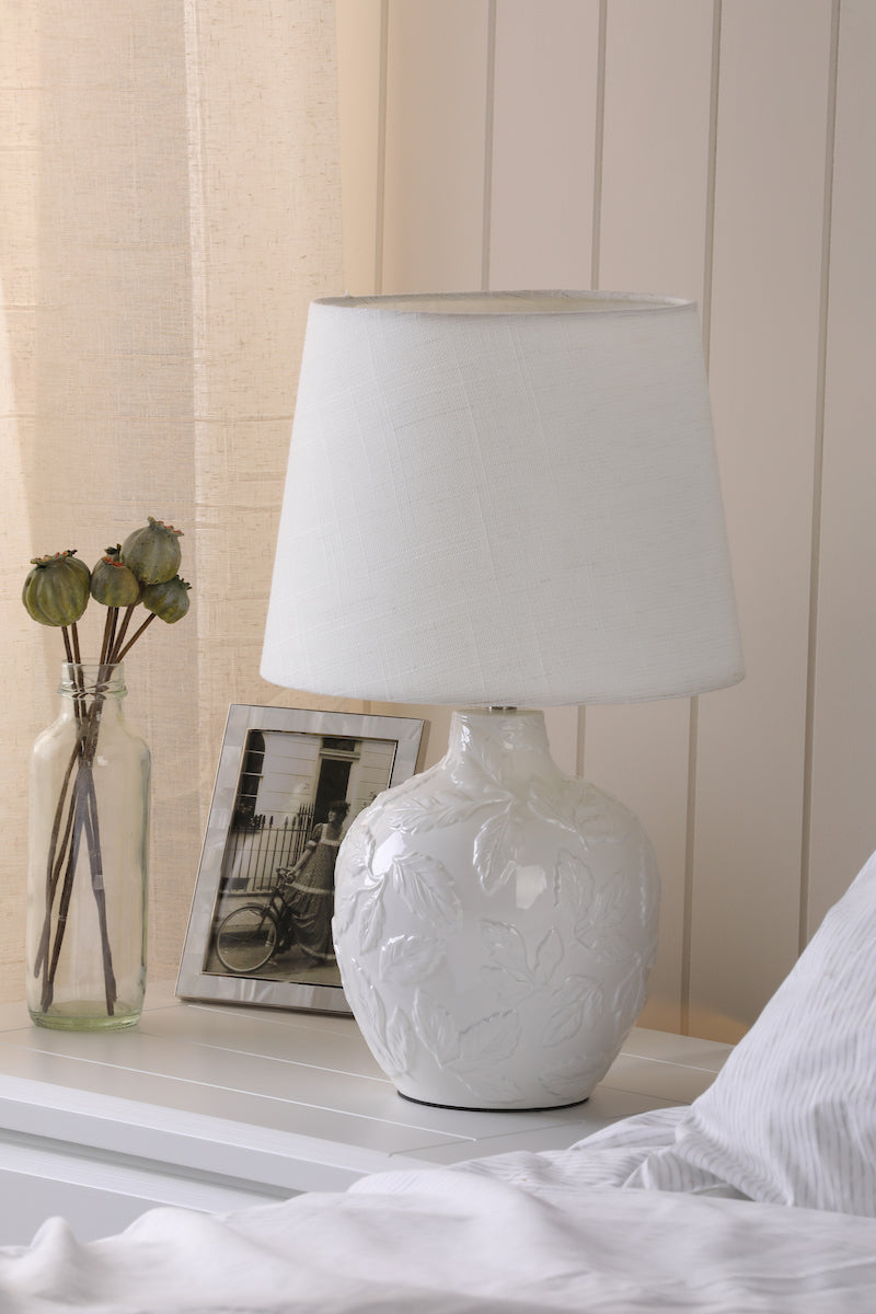 Laura Ashley Redhall Table Lamp White Ceramic and Polished Chrome With Shade