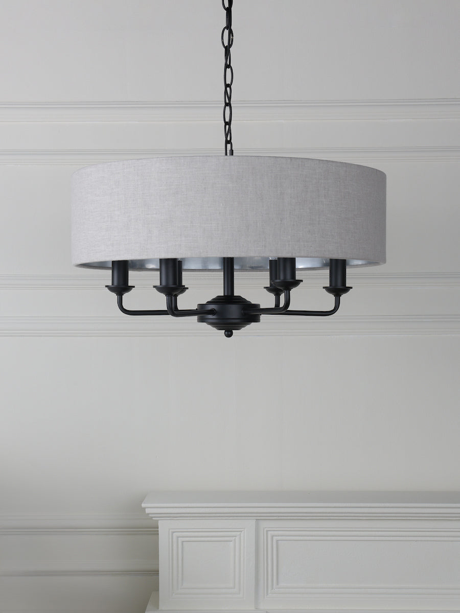 Laura Ashley Sorrento 6 Light Shadelier Matt Black With Natural Shade