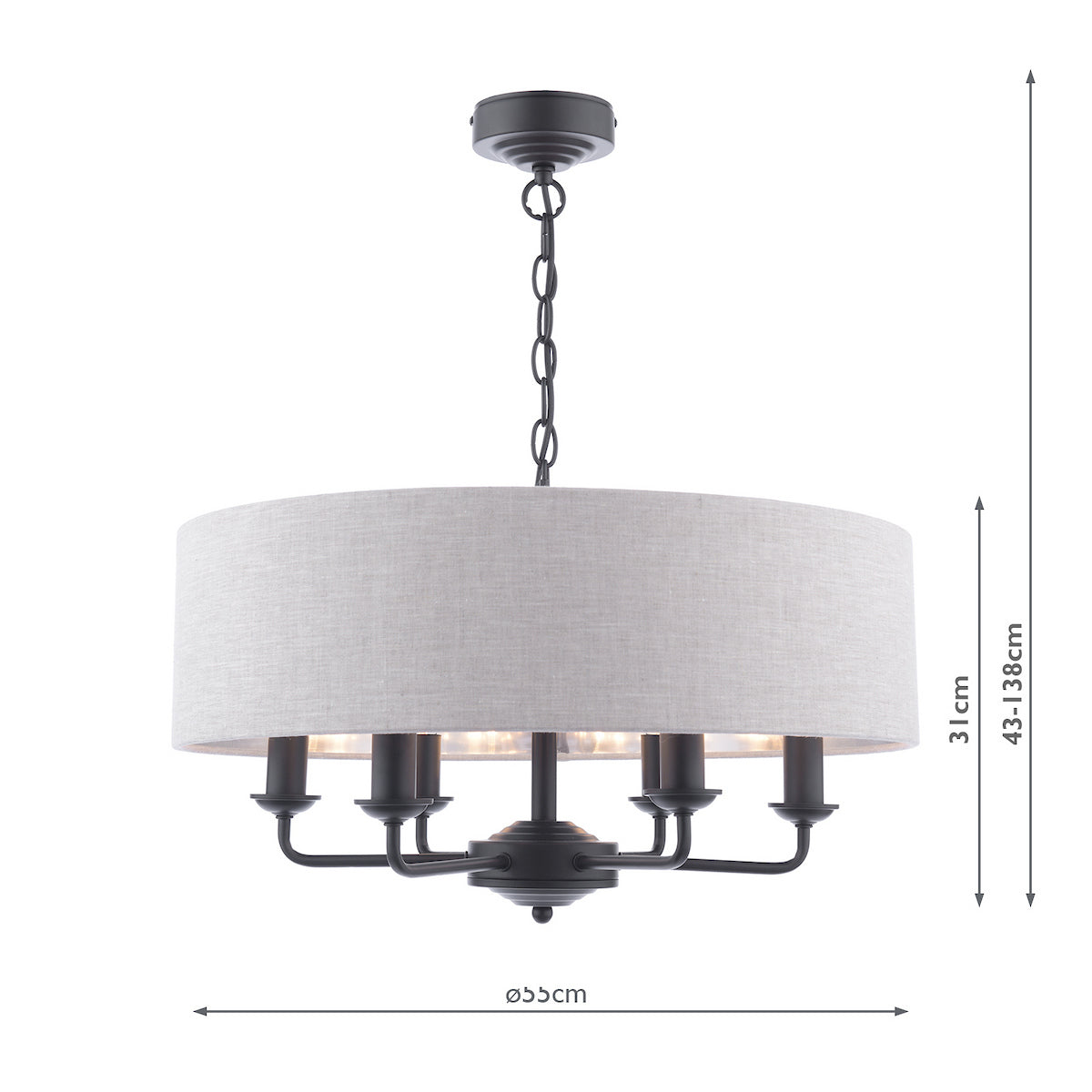 Laura Ashley Sorrento 6 Light Shadelier Matt Black With Natural Shade