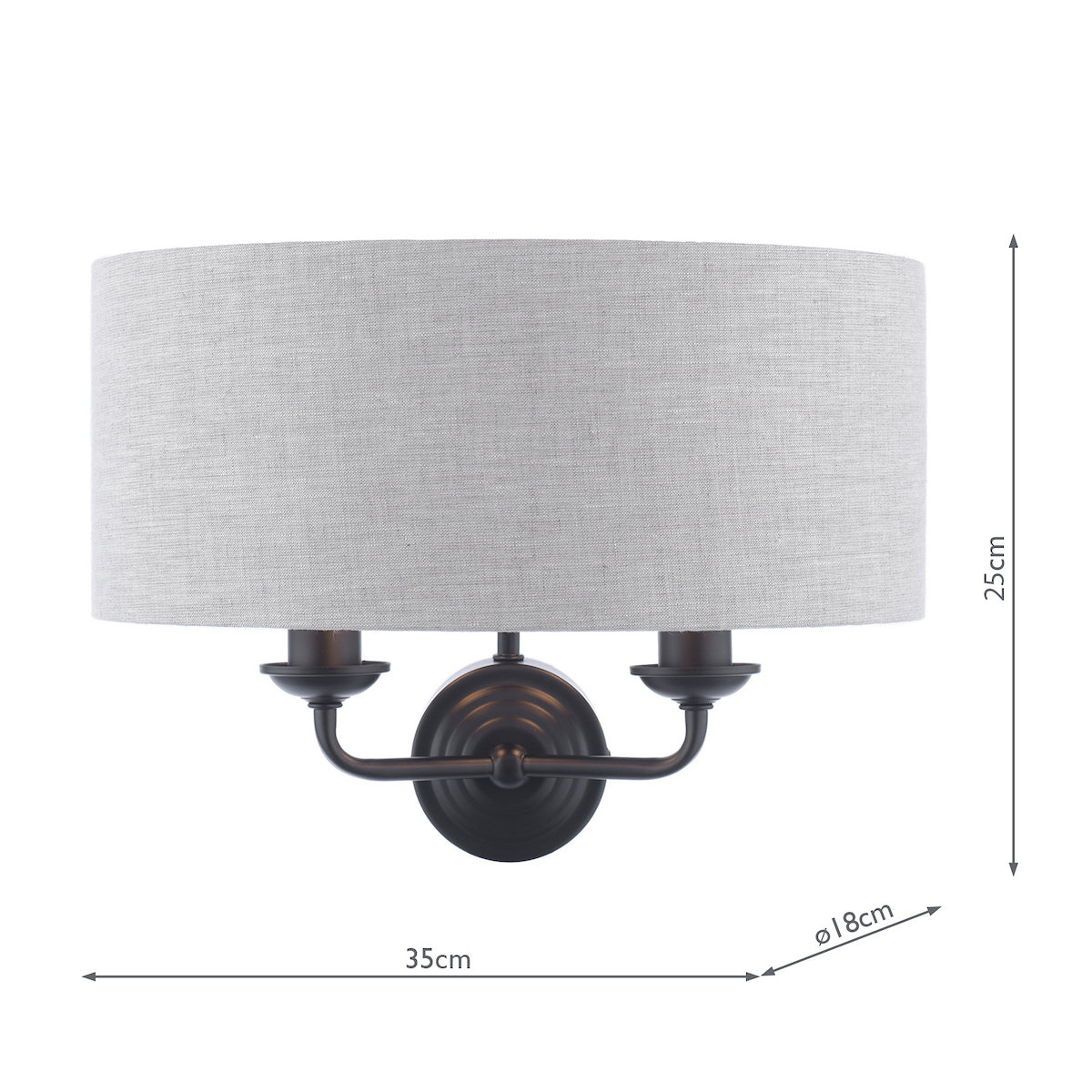 Laura Ashley Sorrento 2 Light Wall Light Matt Black With Natural Shade