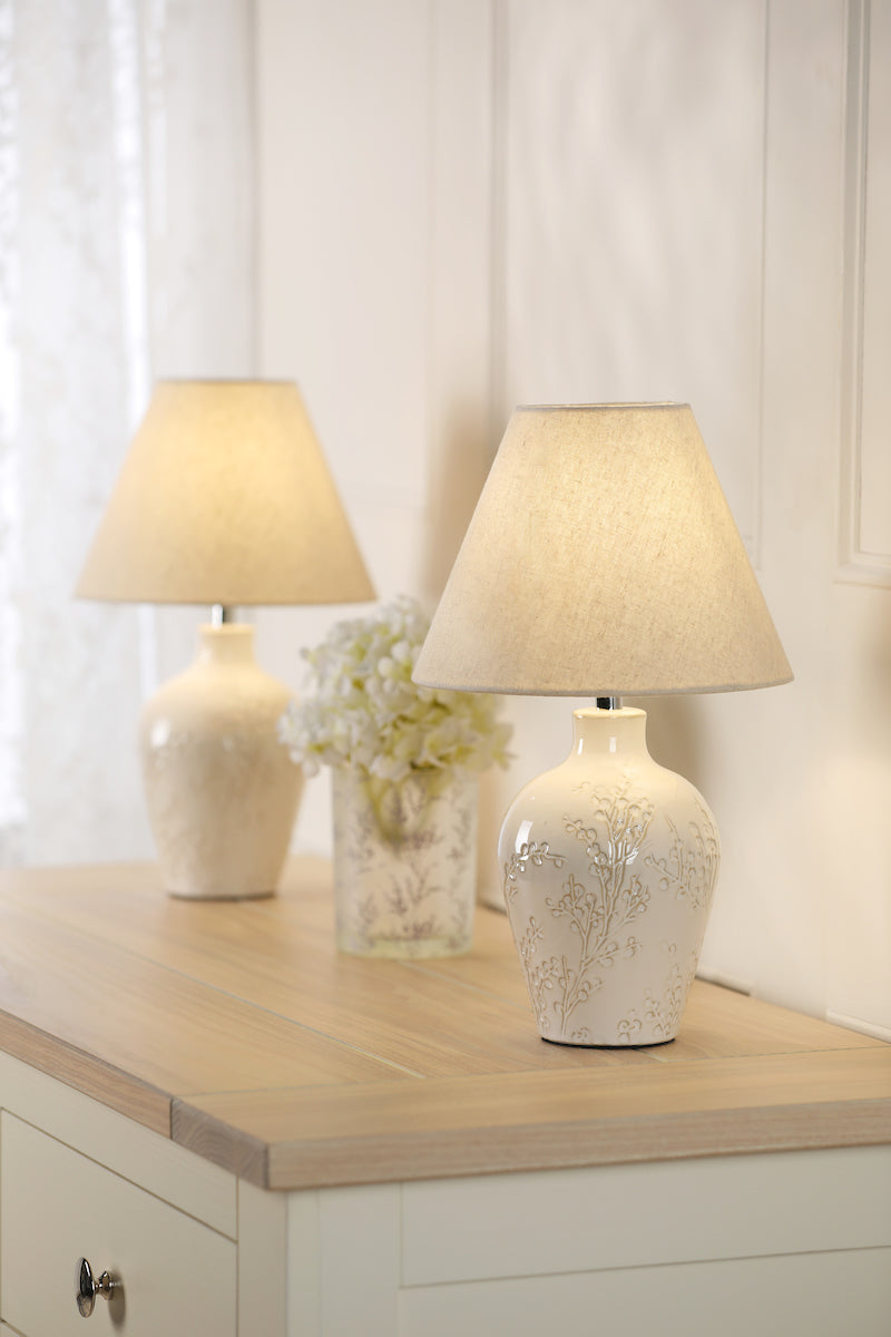 Laura Ashley Pussywillow Table Lamp Cream Ceramic and Polished Chrome With Shade (Twin Pack)