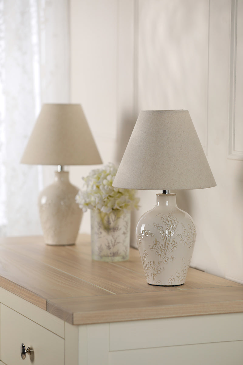 Laura Ashley Pussywillow Table Lamp Cream Ceramic and Polished Chrome With Shade (Twin Pack)