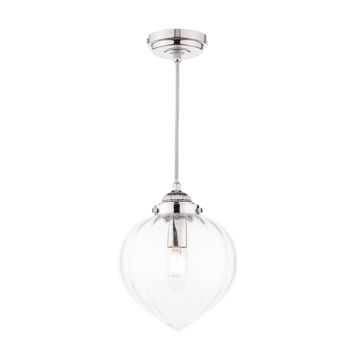 Laura Ashley Whitham Pendant Polished Nickel and Ribbed Glass
