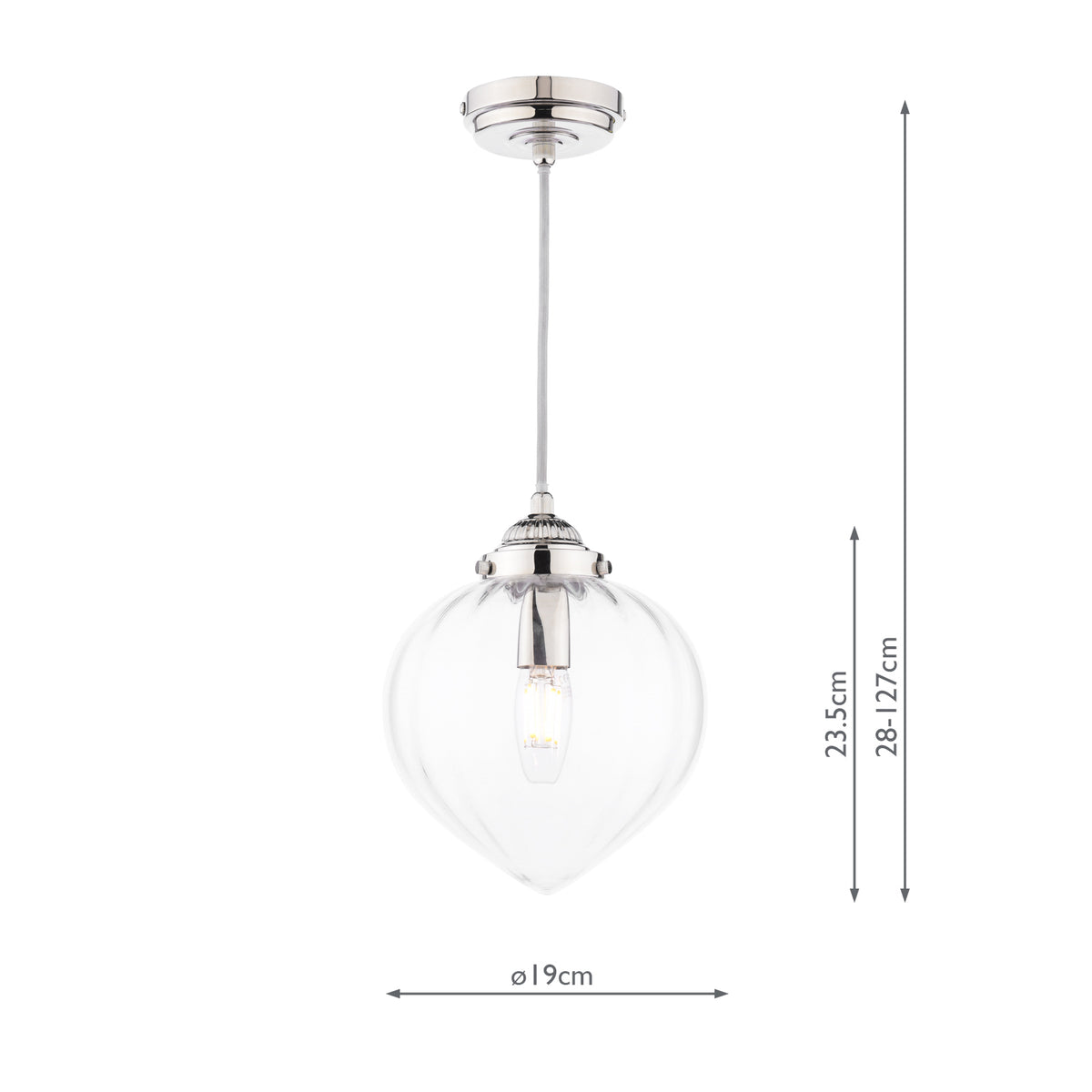 Laura Ashley Whitham Pendant Polished Nickel and Ribbed Glass