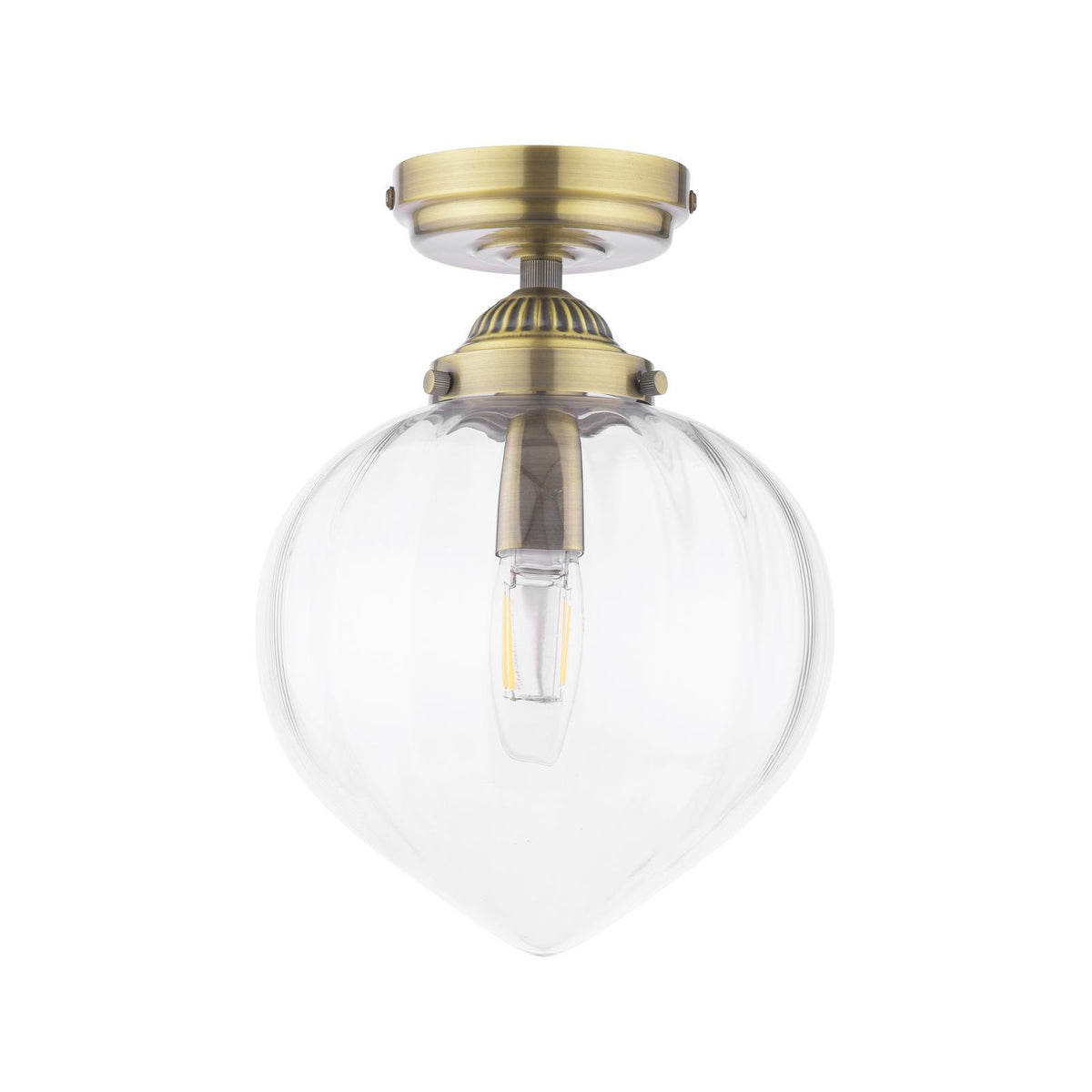 Laura Ashley Whitham Bathroom Ceiling Light Antique Brass and Ribbed Glass IP44