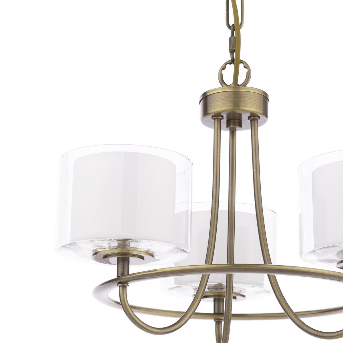 Laura Ashley Southwell 3 Light Armed Pendant Antique Brass and Opal Glass