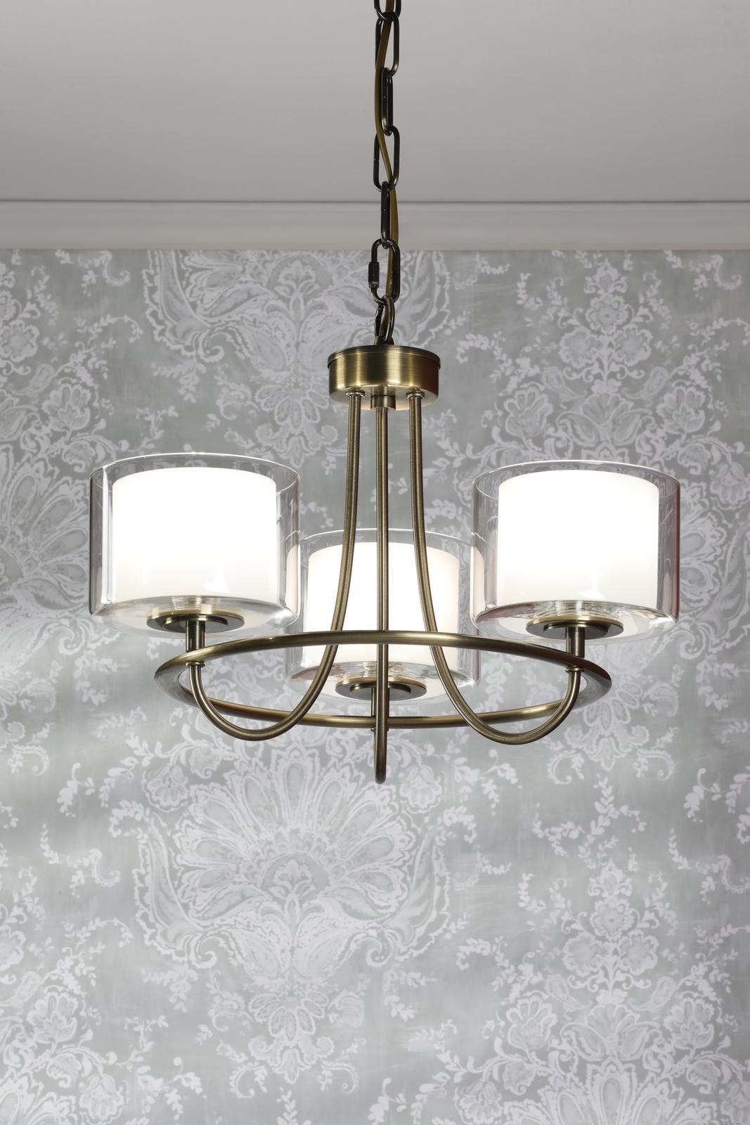 Laura Ashley Southwell 3 Light Armed Pendant Antique Brass and Opal Glass