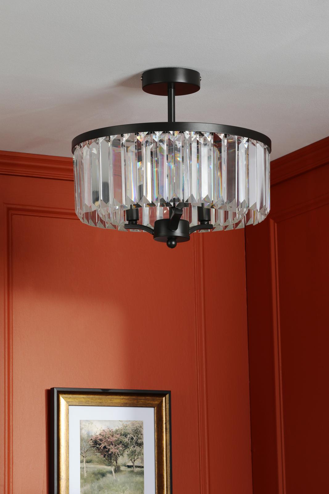 Laura Ashley Elkwood 3 Light Semi-Flush Crystal and Black