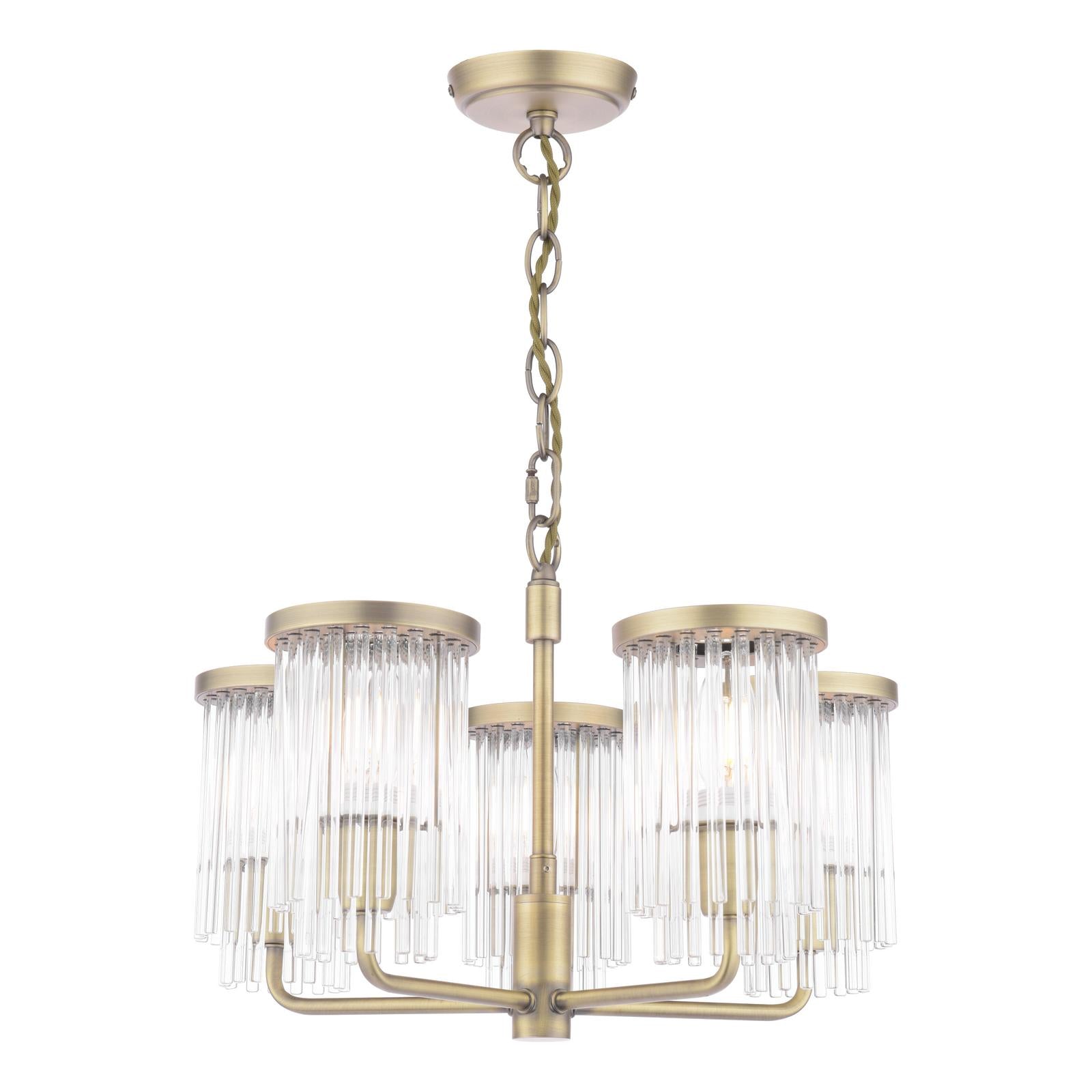 Laura Ashley Hilcote 5 Light Armed Pendant Matt Antique Brass and Glass