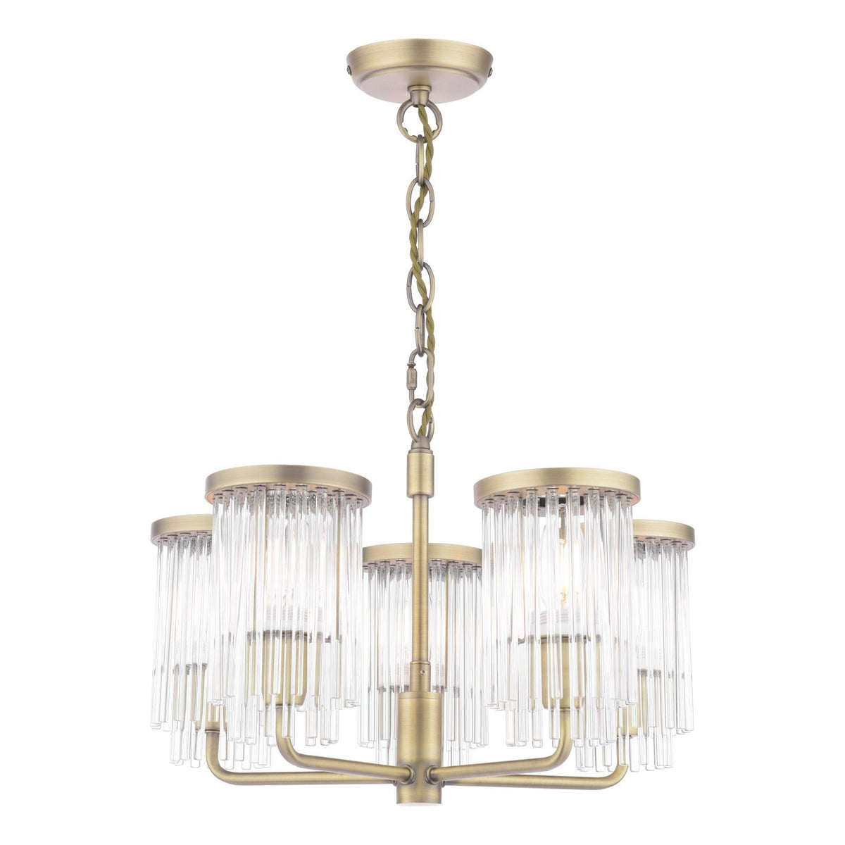 Laura Ashley Hilcote 5 Light Armed Pendant Matt Antique Brass and Glass