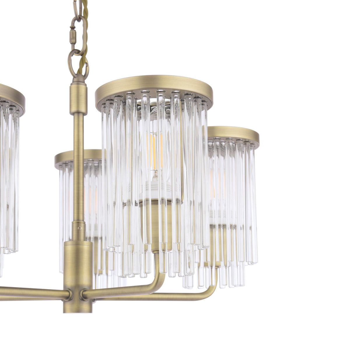 Laura Ashley Hilcote 5 Light Armed Pendant Matt Antique Brass and Glass