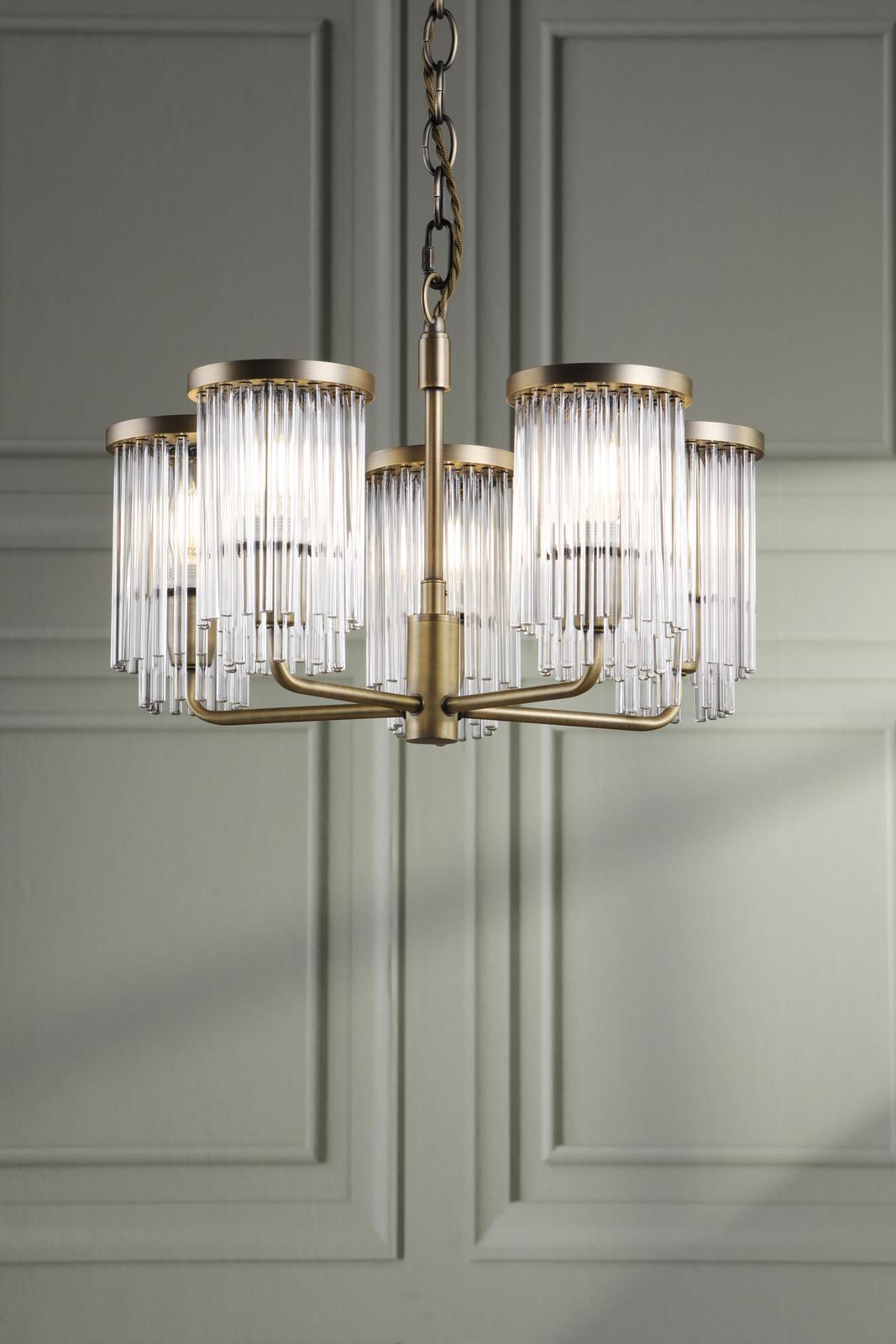 Laura Ashley Hilcote 5 Light Armed Pendant Matt Antique Brass and Glass