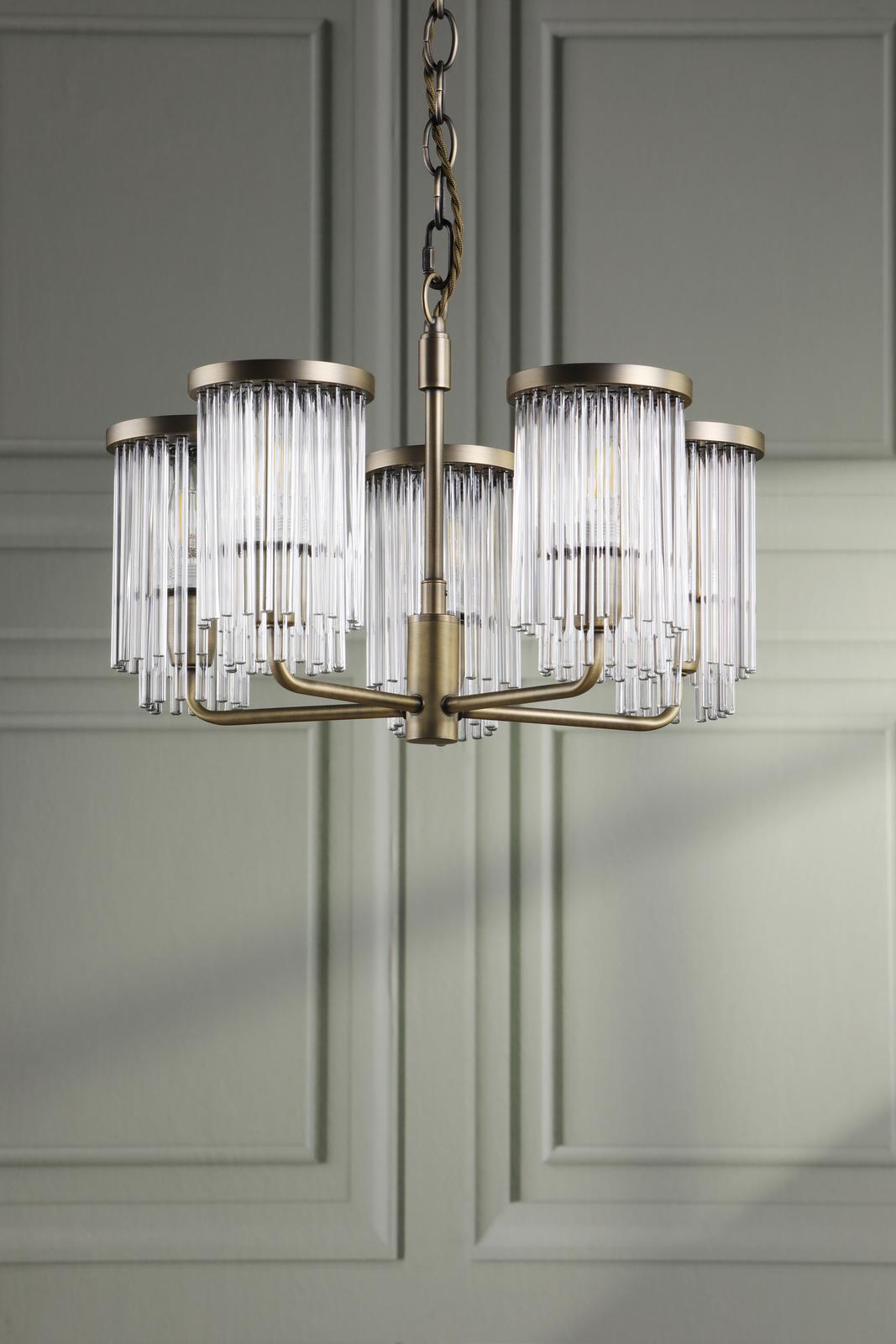Laura Ashley Hilcote 5 Light Armed Pendant Matt Antique Brass and Glass